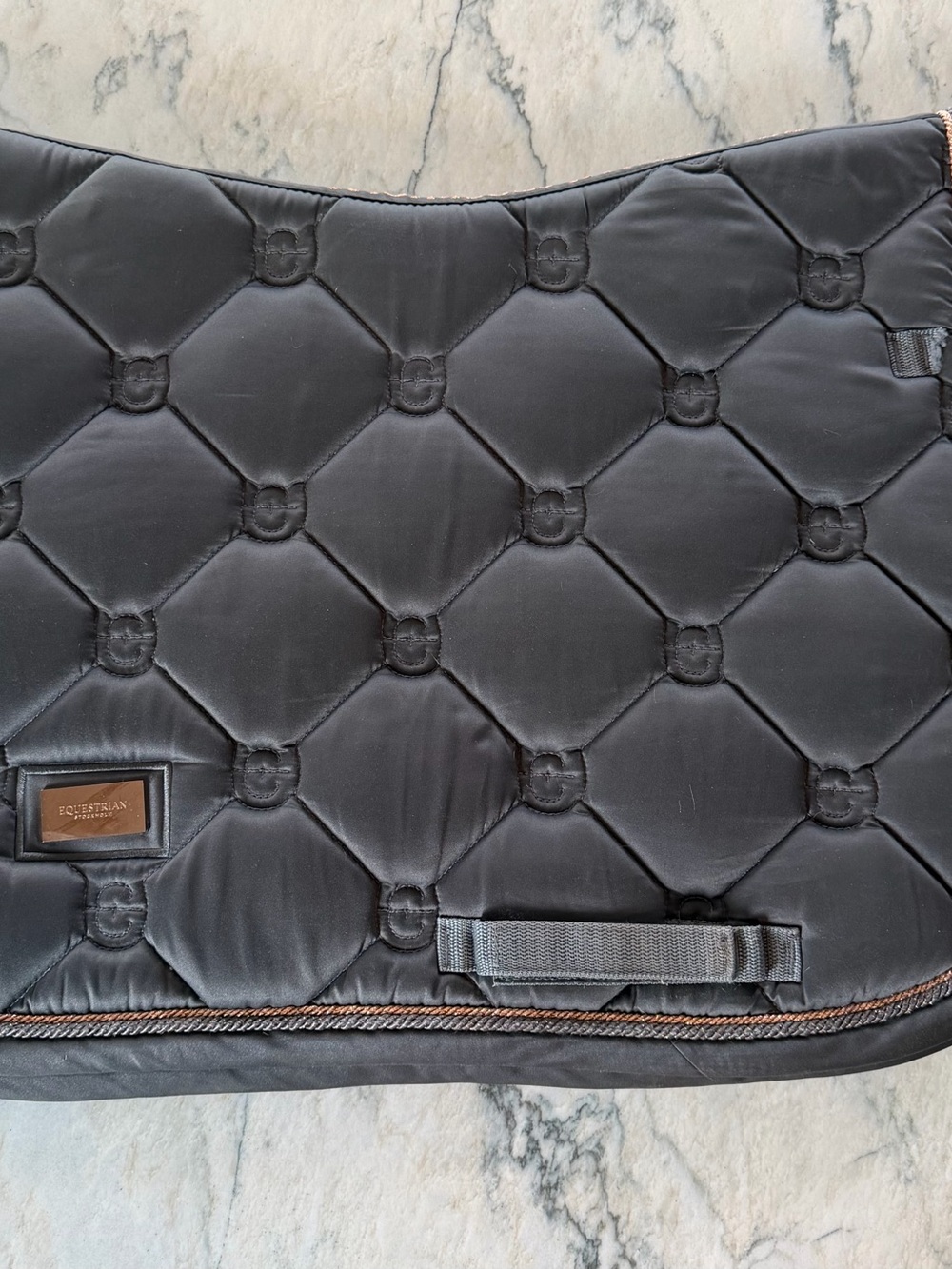 Equestrian Stockholm Quilted Saddle Pad in Dark Grey with Rose Gold Trim - Picture 4 of 14